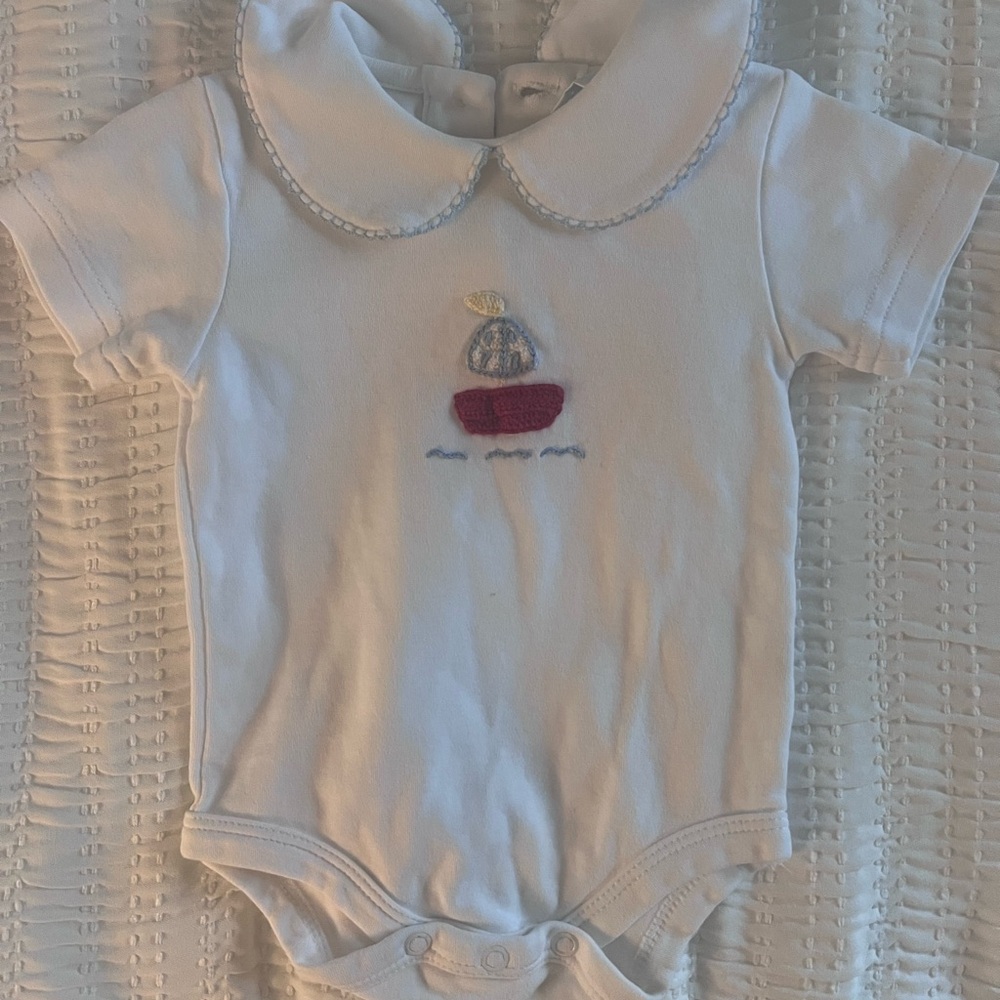 Little English Baby Onesie with Sailboat Embroidery